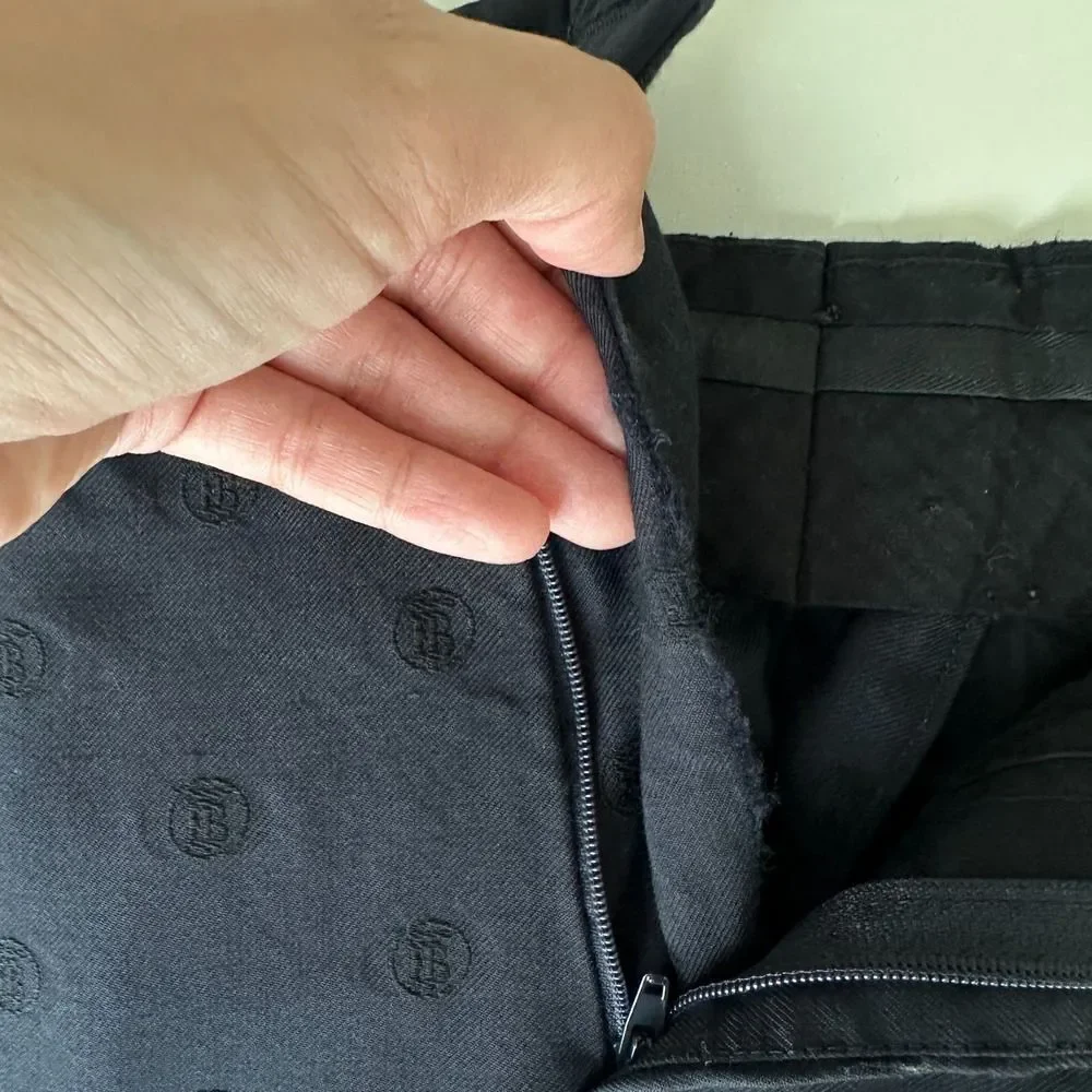 Burberry London Trousers Mens 30 x 28 Wool Monogram Embroidered‎ Jacquard Navy